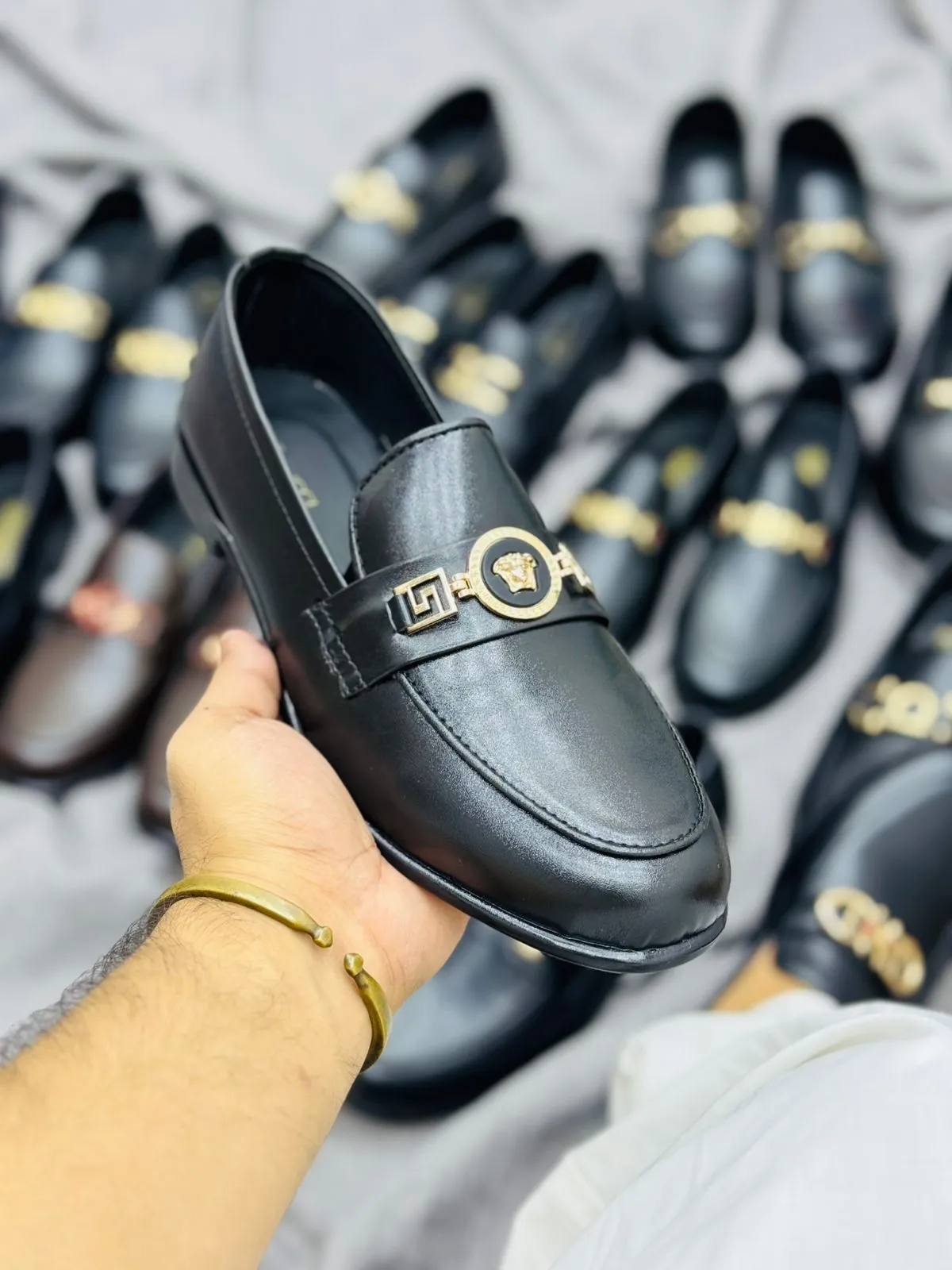 Luxury Black Leather Loafers with Gold Buckle – Premium Elegance