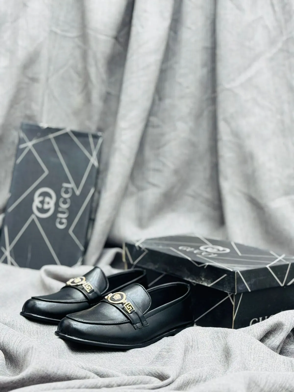 Luxury Black Leather Loafers with Gold Buckle – Premium Elegance