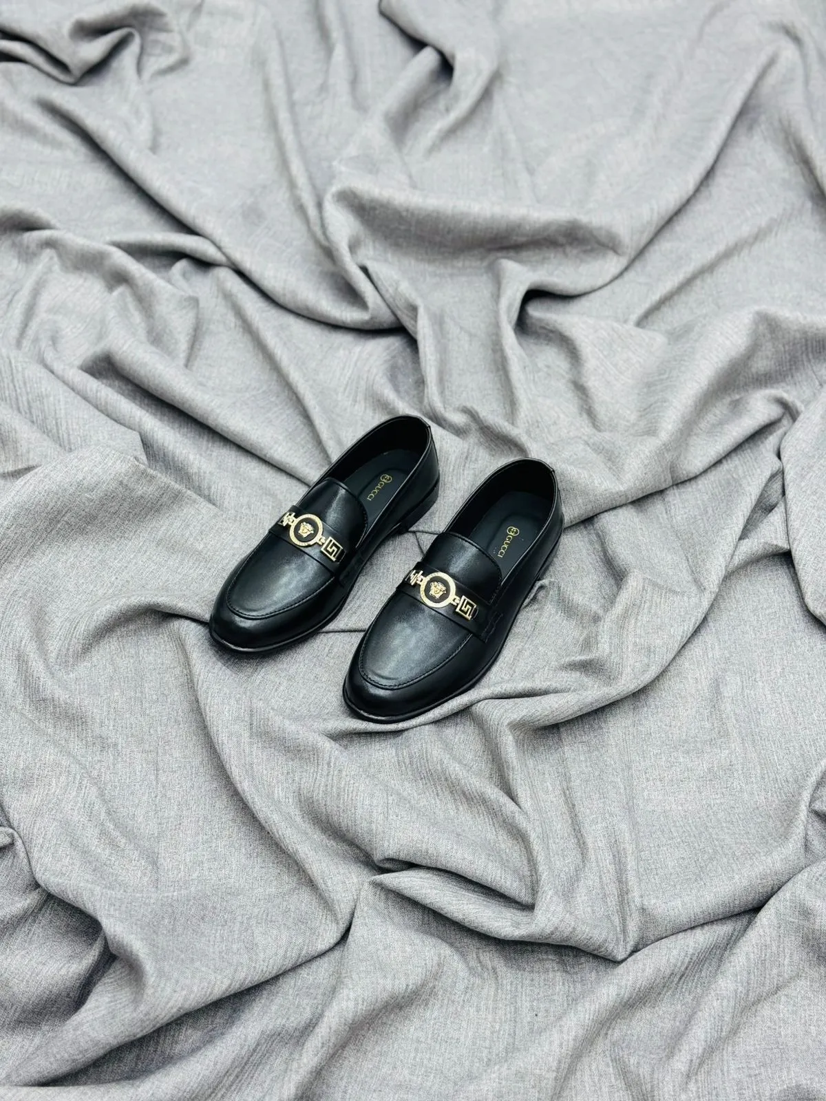 Luxury Black Leather Loafers with Gold Buckle – Premium Elegance