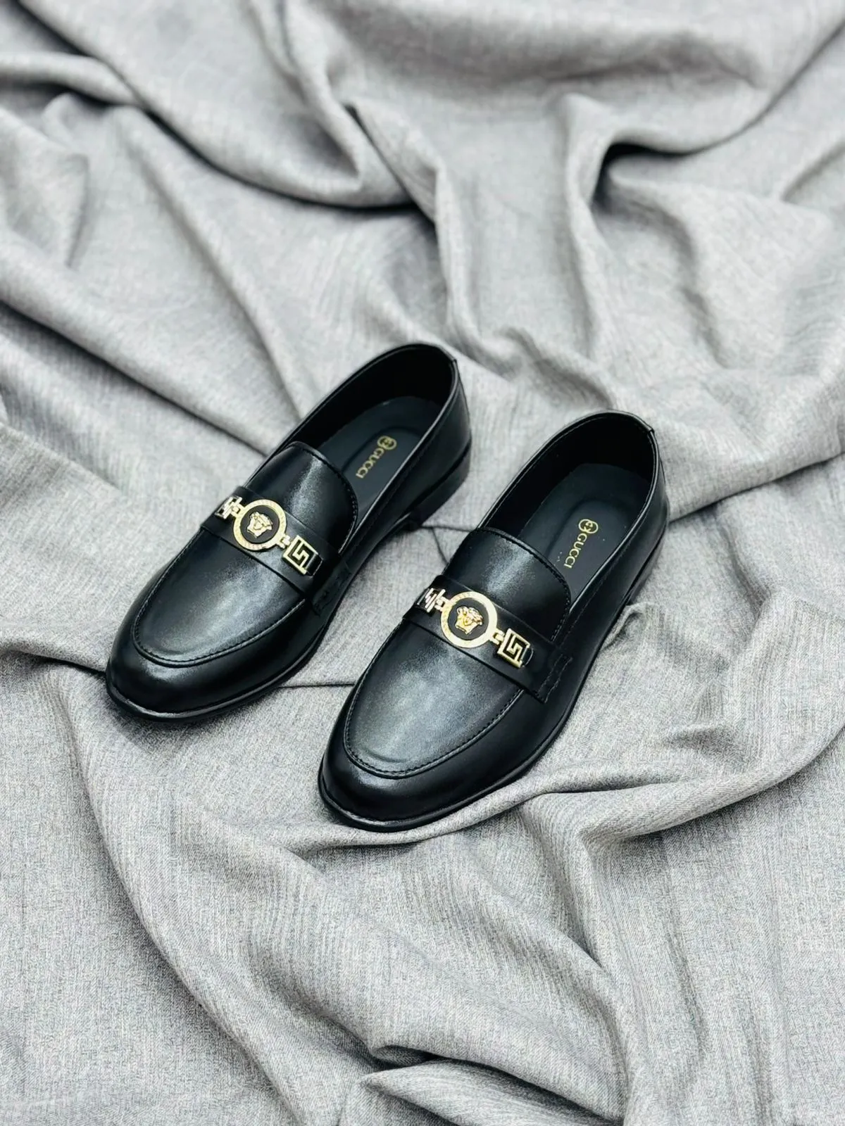 Luxury Black Leather Loafers with Gold Buckle – Premium Elegance