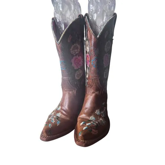 Macie Bean Girls Rose Garden Western Cowgirl Boots - Snip Toe Honey