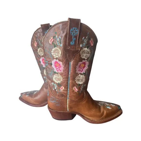 Macie Bean Girls Rose Garden Western Cowgirl Boots - Snip Toe Honey