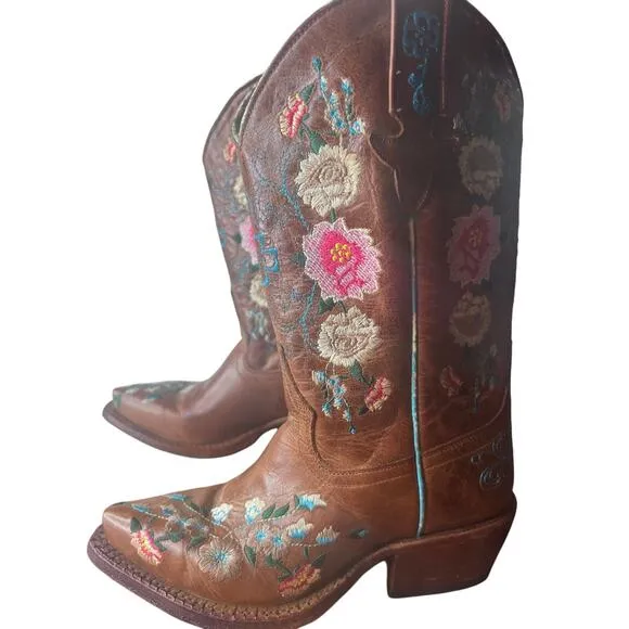 Macie Bean Girls Rose Garden Western Cowgirl Boots - Snip Toe Honey