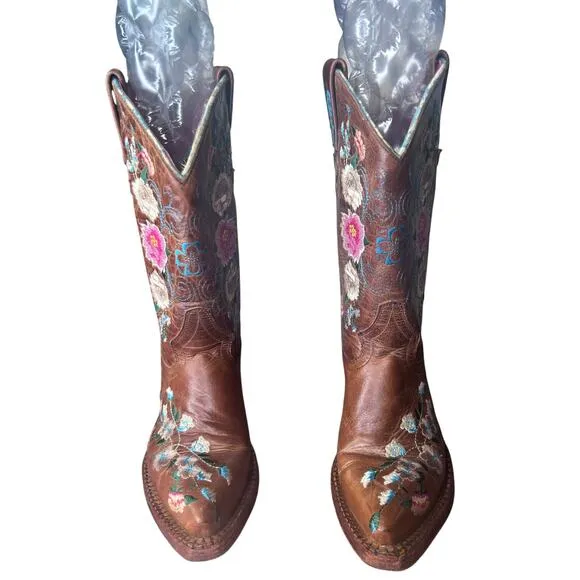 Macie Bean Girls Rose Garden Western Cowgirl Boots - Snip Toe Honey