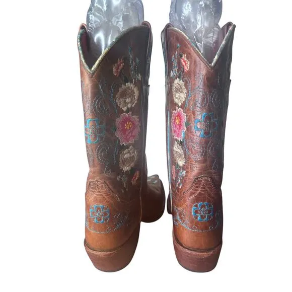 Macie Bean Girls Rose Garden Western Cowgirl Boots - Snip Toe Honey