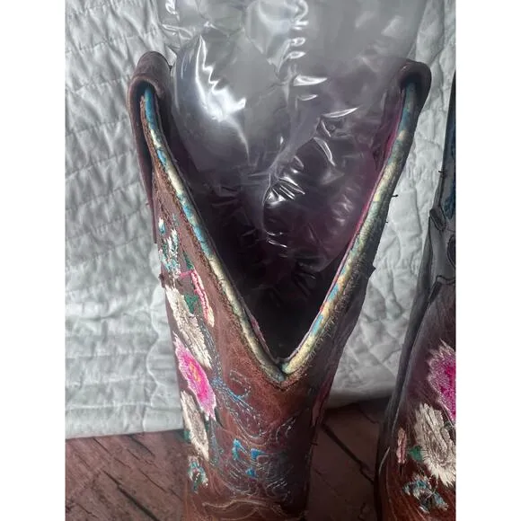 Macie Bean Girls Rose Garden Western Cowgirl Boots - Snip Toe Honey