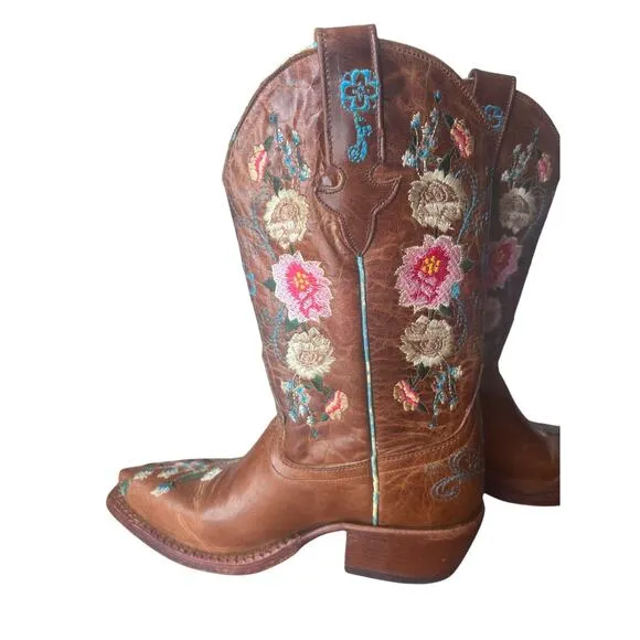 Macie Bean Girls Rose Garden Western Cowgirl Boots - Snip Toe Honey