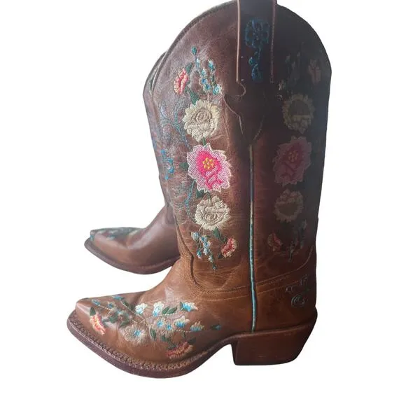 Macie Bean Girls Rose Garden Western Cowgirl Boots - Snip Toe Honey