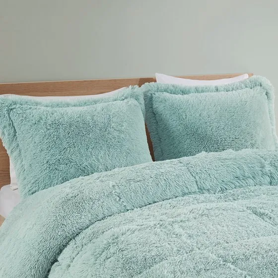 Malea Shaggy Faux Fur Comforter Mini Set (Aqua)
