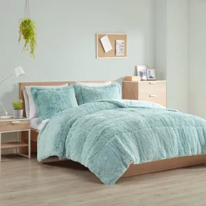 Malea Shaggy Faux Fur Comforter Mini Set (Aqua)
