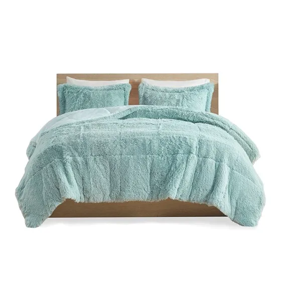 Malea Shaggy Faux Fur Comforter Mini Set (Aqua)