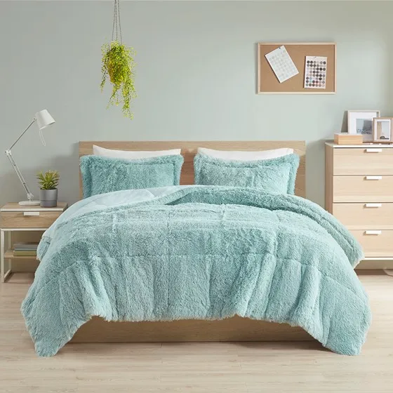 Malea Shaggy Faux Fur Comforter Mini Set (Aqua)