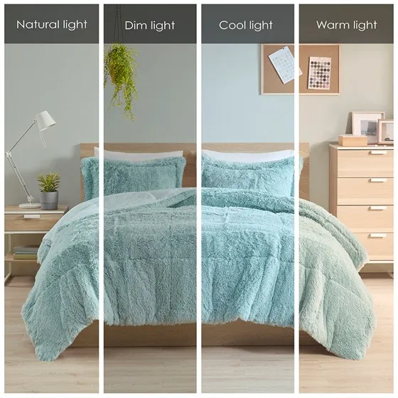 Malea Shaggy Faux Fur Comforter Mini Set (Aqua)