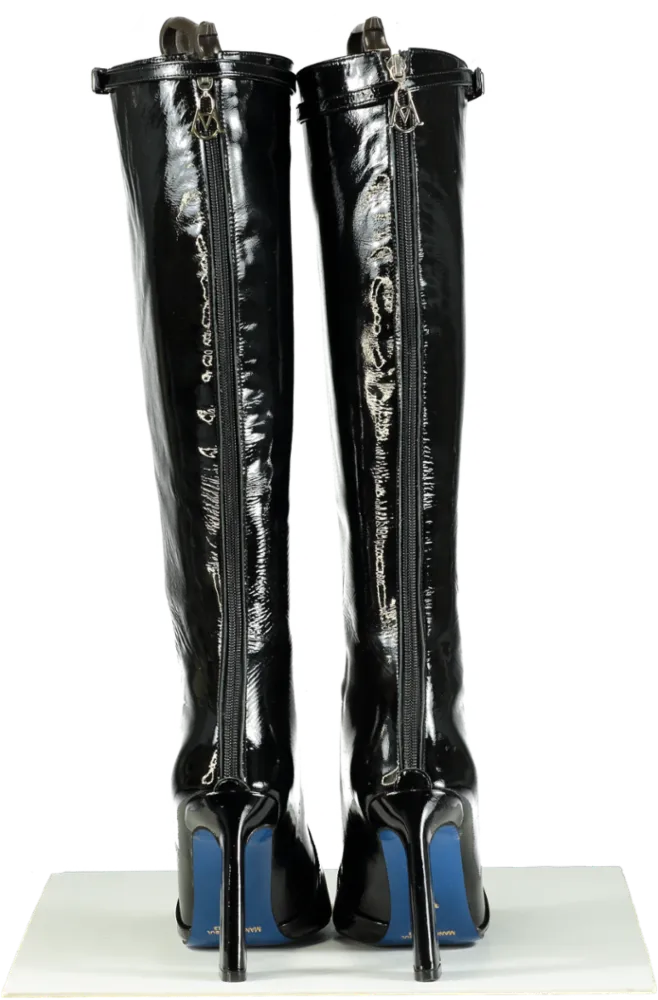 Manc Black Patent Leather Kenny Knee-High Boots UK 6
