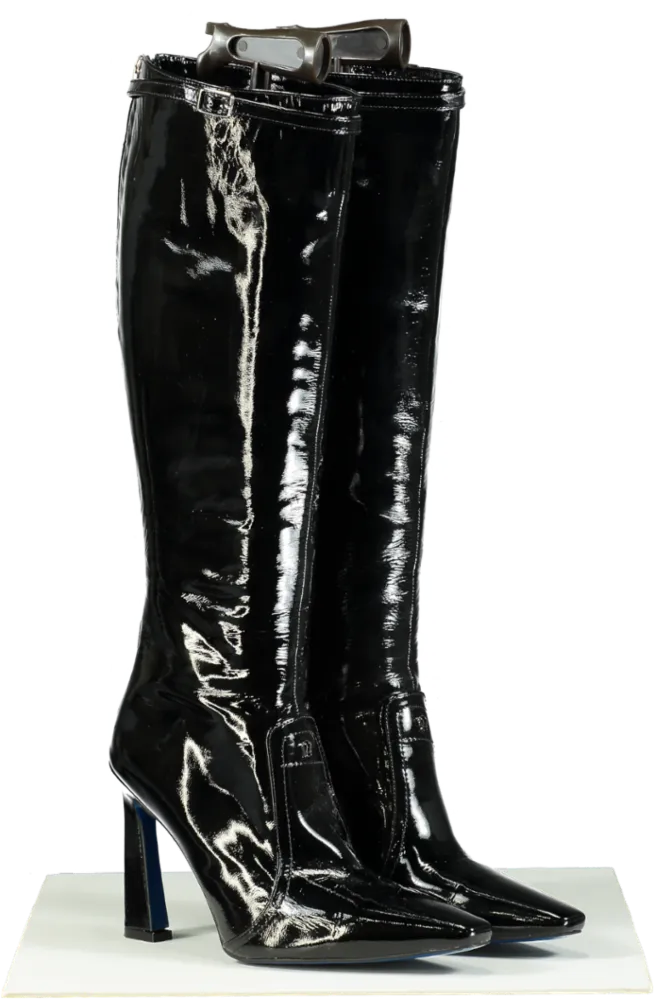 Manc Black Patent Leather Kenny Knee-High Boots UK 6