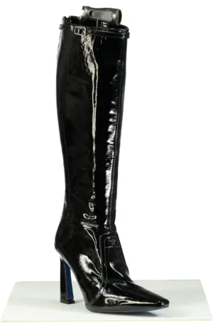 Manc Black Patent Leather Kenny Knee-High Boots UK 6