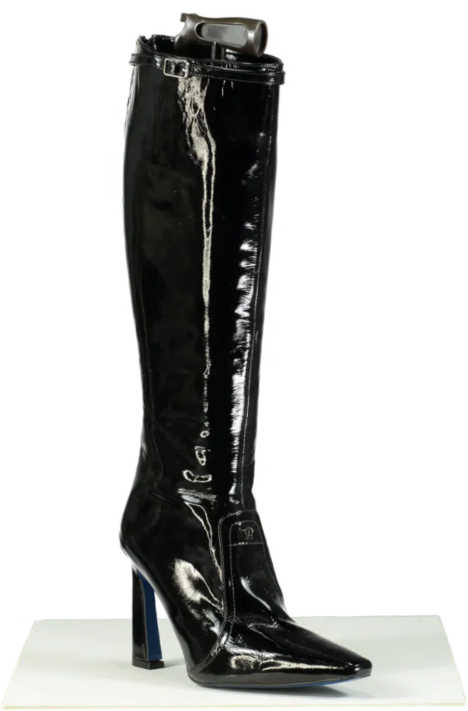 Manc Black Patent Leather Kenny Knee-High Boots UK 6