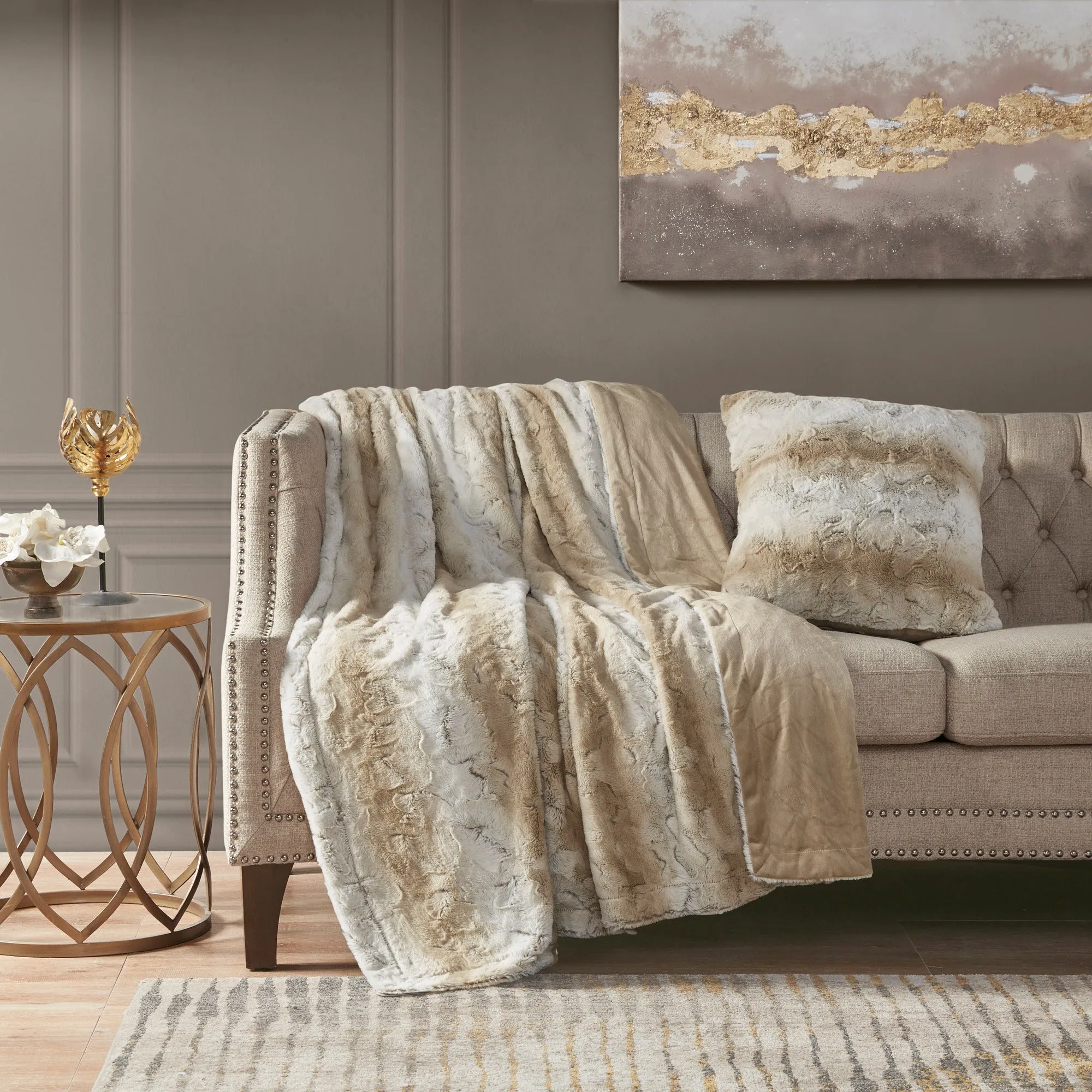 Marselle Faux Fur Square Pillow Dark Brown