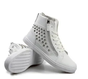 Men's Leather Round Toe Rivets Boots In 2 Colors