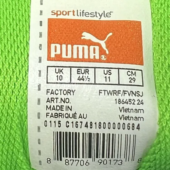 Mens Puma~Black/Green Sneakers~Size 11~Pre-owned
