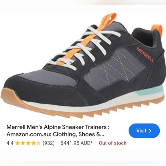 Merrell Alpine Men's Trail Mountain Tourism Sneakers Suede Leather Blue US 12