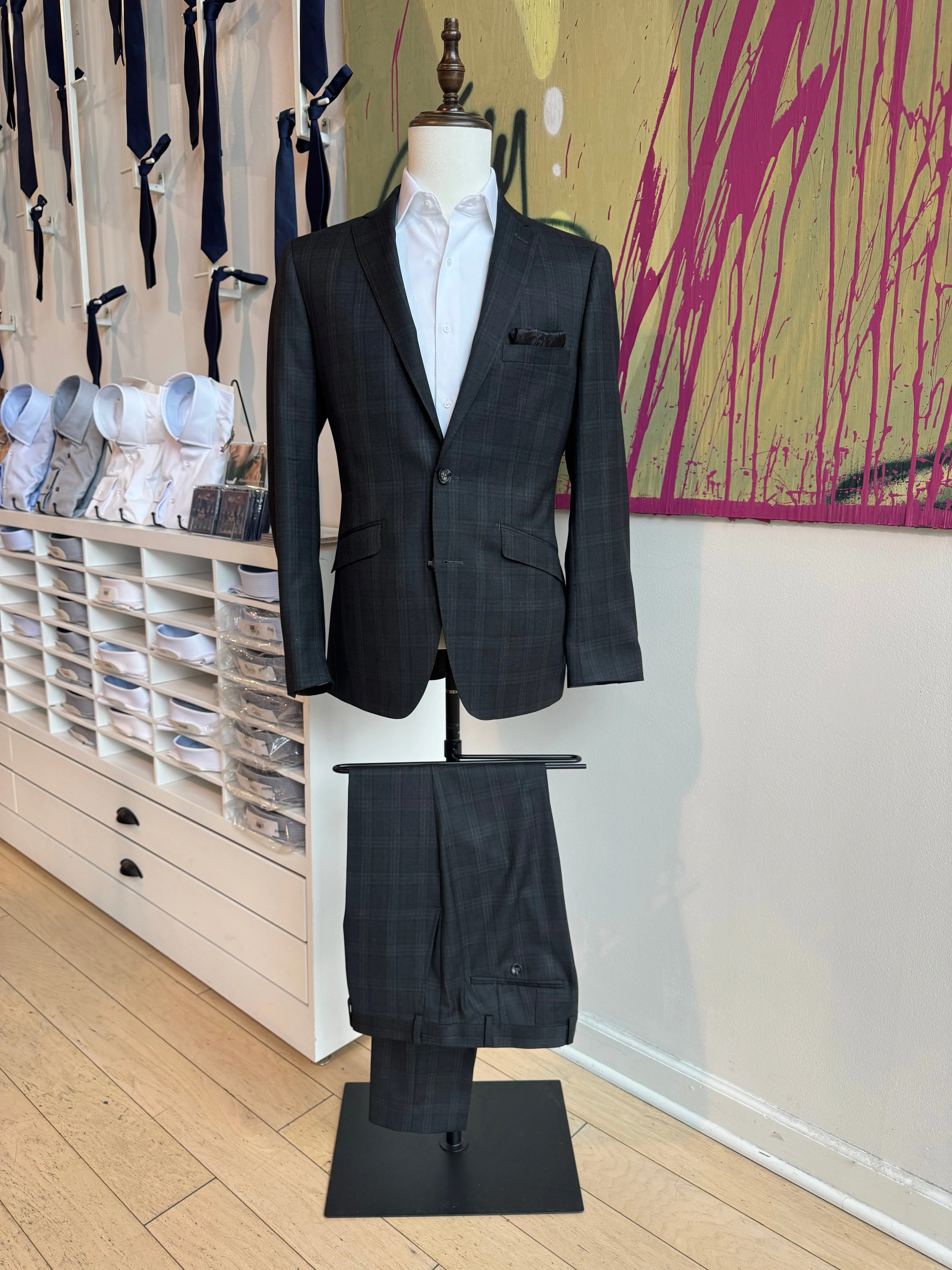 Midnight Gray Shadow Plaid Suit Coat