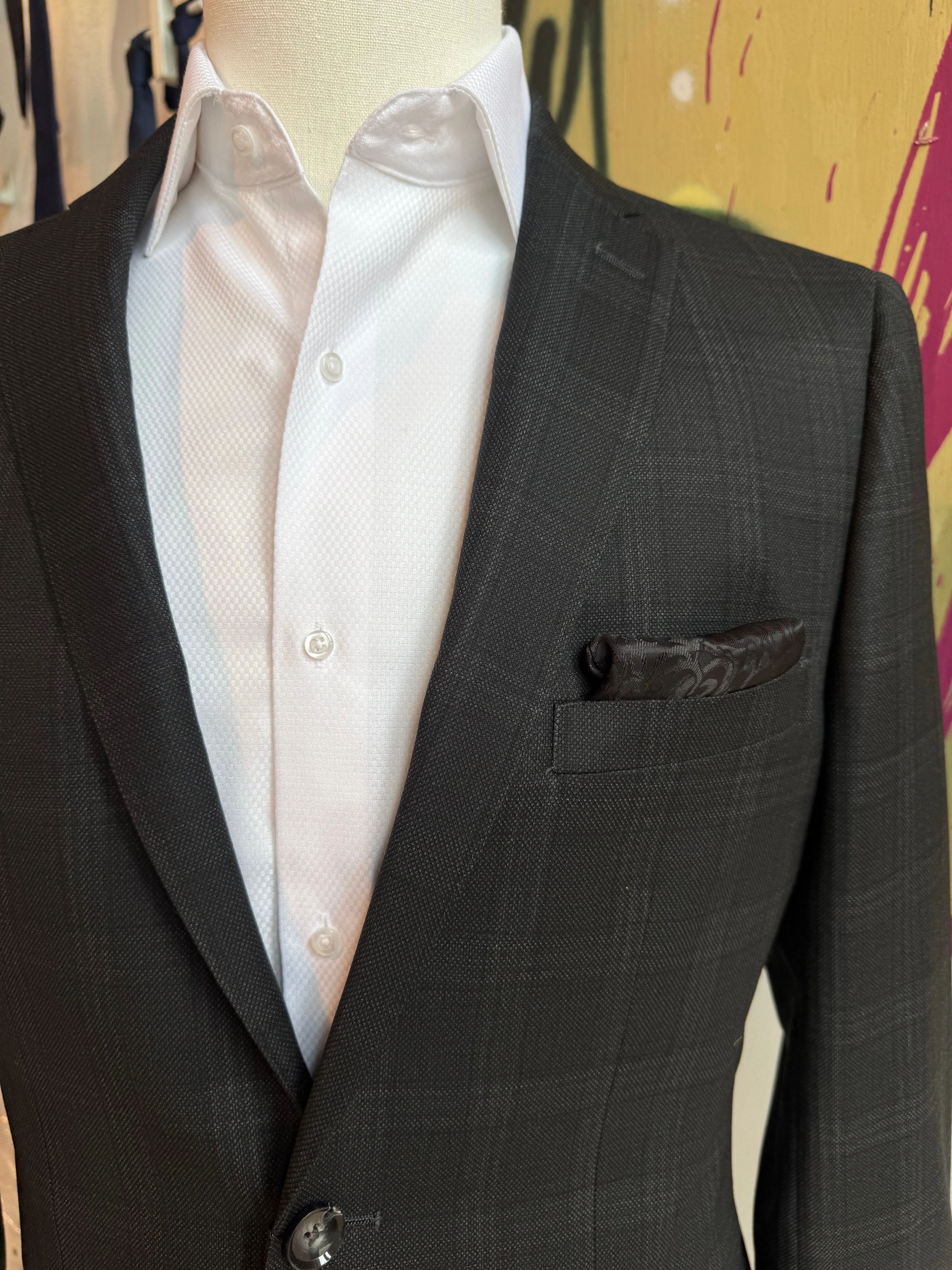 Midnight Gray Shadow Plaid Suit Coat