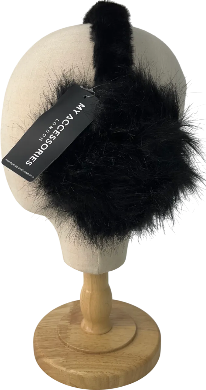 my accessories london Black Fluffy Faux-fur Earmuffs One Size