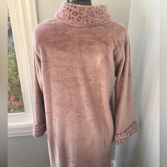 NATORI Sz M Blush Nude Plush Fleece Lynx Faux Fur Mandarin Zip Lounger NWOT