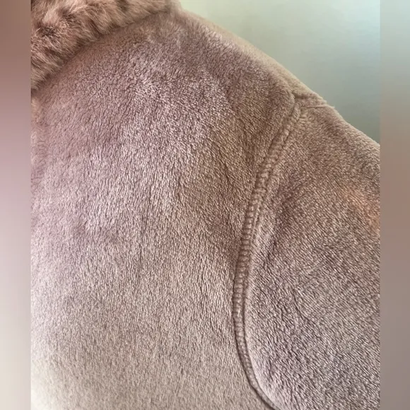 NATORI Sz M Blush Nude Plush Fleece Lynx Faux Fur Mandarin Zip Lounger NWOT