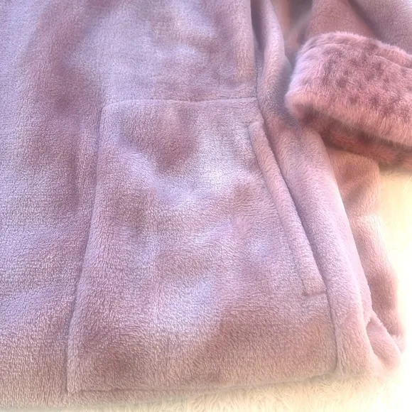 NATORI Sz M Blush Nude Plush Fleece Lynx Faux Fur Mandarin Zip Lounger NWOT