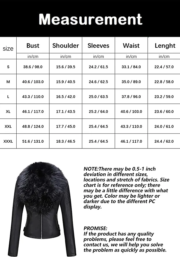 New Bellivera Women's Faux Leather Jacket with Detachable Faux Fur Collar, Black, Sz M!