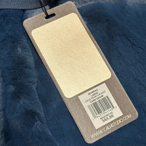 NEW Calia Womens Size Large Faux Fur Hooded Vest Full Zip Blue Carrie Underwood