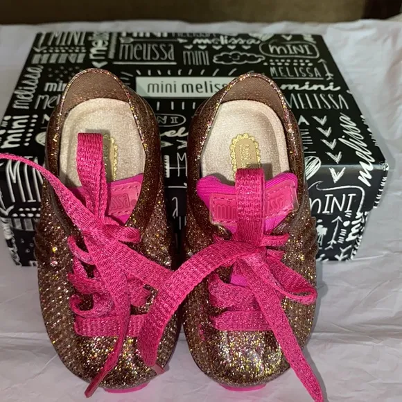 New mini Melissa pink glitter sneakers size 5 Toddler new in box