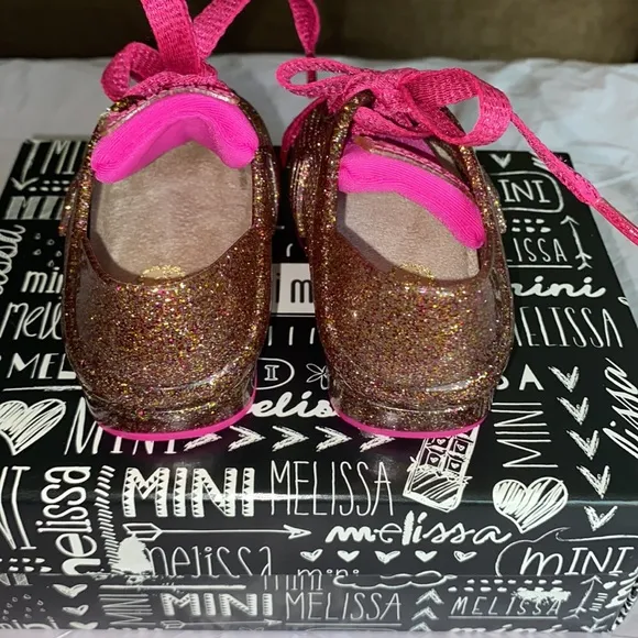New mini Melissa pink glitter sneakers size 5 Toddler new in box