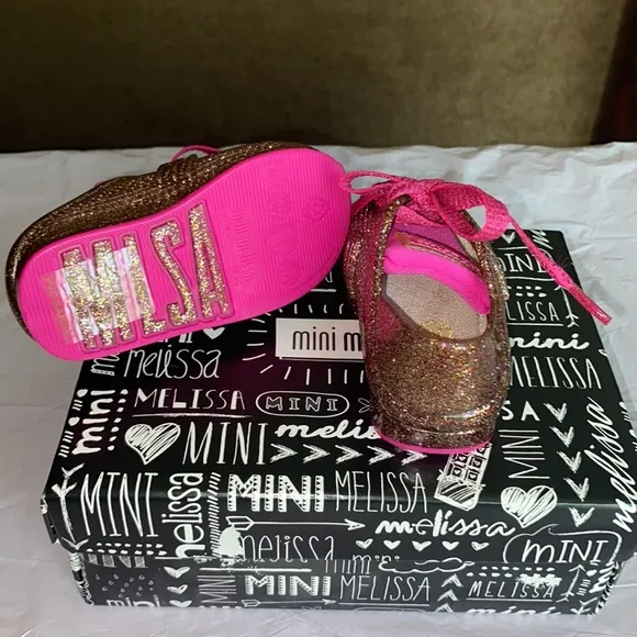 New mini Melissa pink glitter sneakers size 5 Toddler new in box