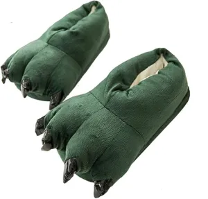 NEW Thicken Warm Winter Slippers Dinosaur Claws Slippers Novelty Feet, Green, Kids Sz 3/4