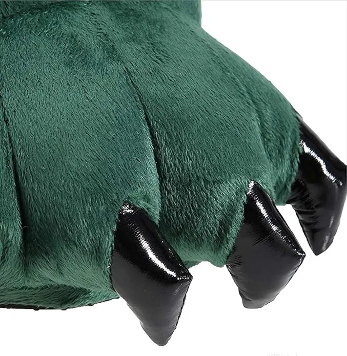 NEW Thicken Warm Winter Slippers Dinosaur Claws Slippers Novelty Feet, Green, Kids Sz 3/4