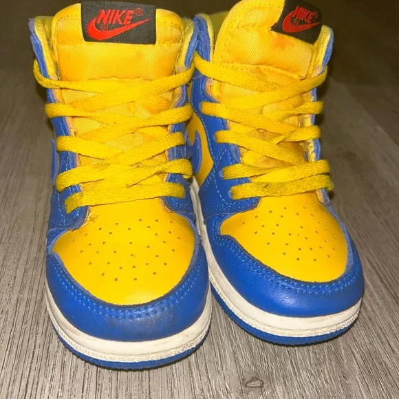 Nike Air Jordan 1s Kids' Sneakers - Blue and Yellow (Rams colors)