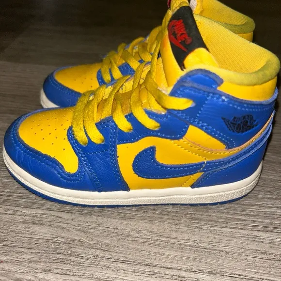 Nike Air Jordan 1s Kids' Sneakers - Blue and Yellow (Rams colors)
