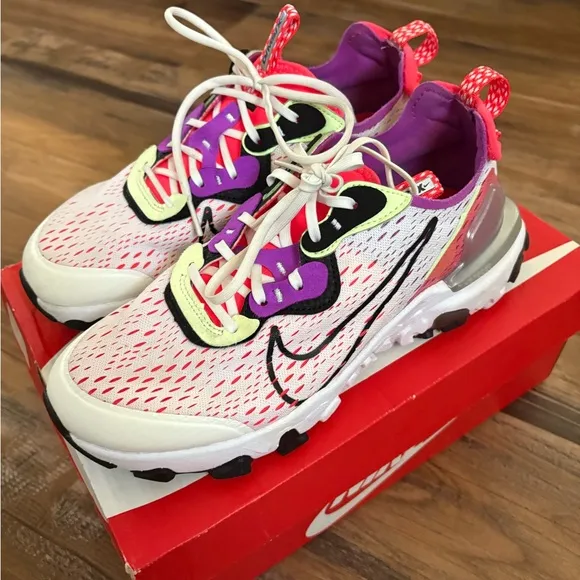 Nike React Vision Size 6Y (same as women’s 7.5) white, purple, neon pink, black