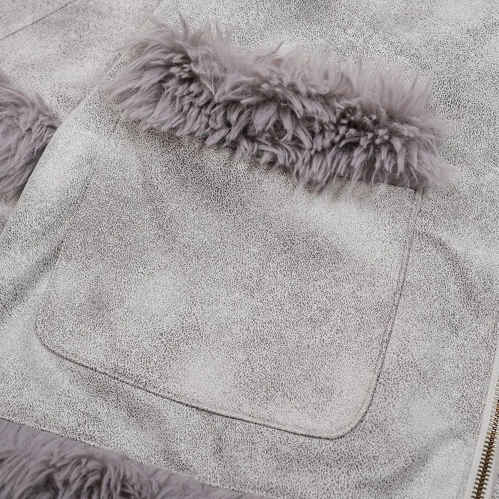 【NOW TREND】Leather Button Zip Fur Collar Coat