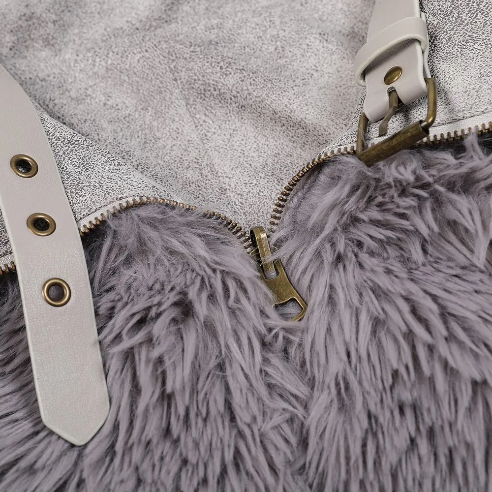 【NOW TREND】Leather Button Zip Fur Collar Coat