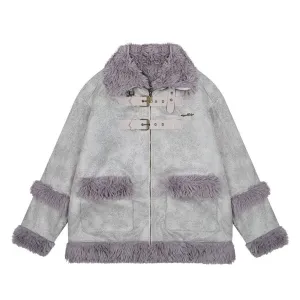【NOW TREND】Leather Button Zip Fur Collar Coat