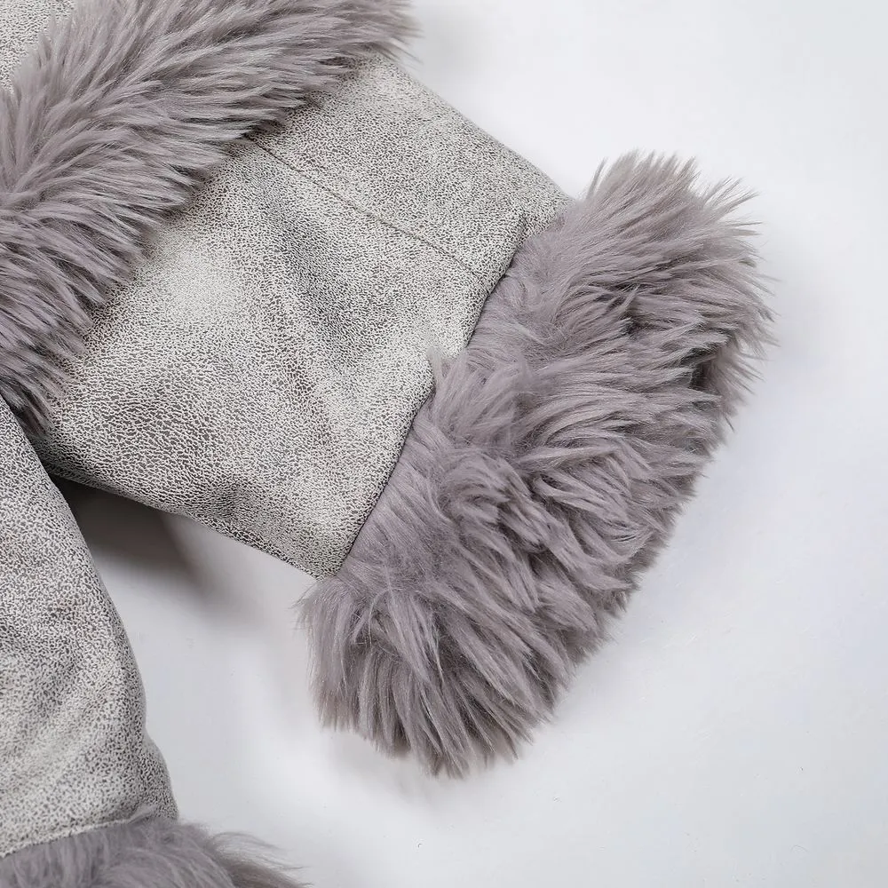 【NOW TREND】Leather Button Zip Fur Collar Coat