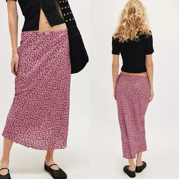 NWT Free People Remi Midi Skirt Animal Print Pink XS