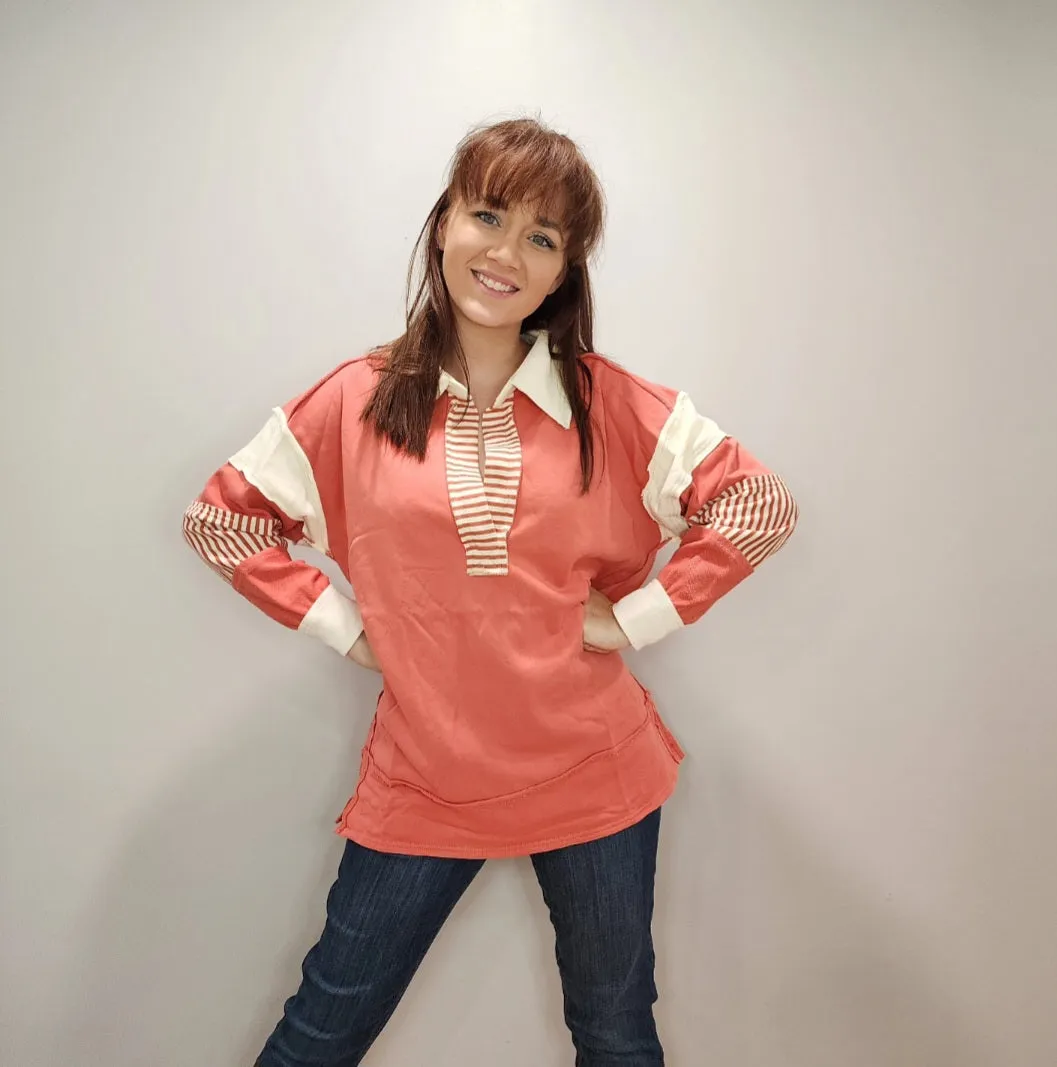 Oversized Pullover Polo Top