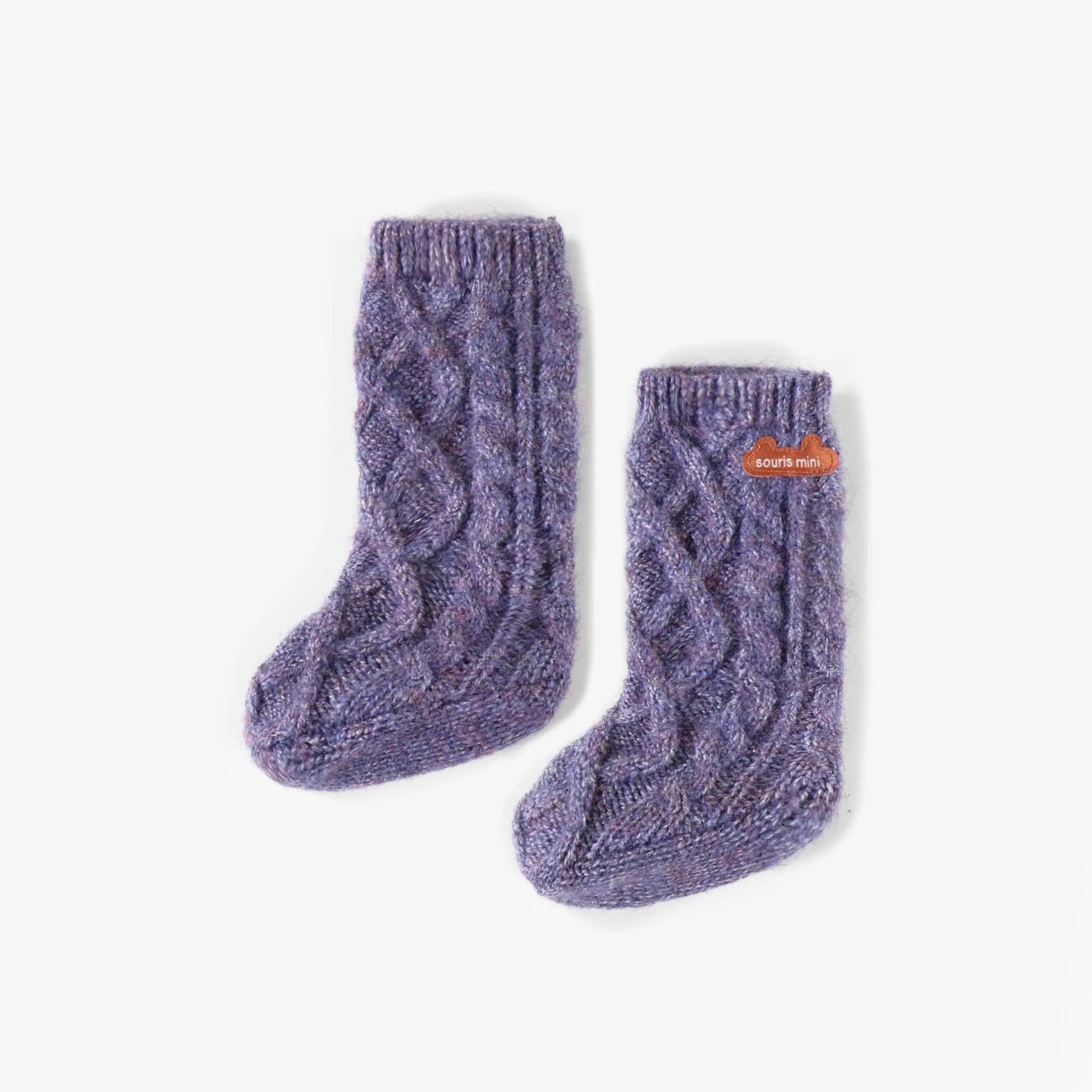 Pantoufles mauves en polyester recyclé, naissance  || Purple Slippers in recycled polyester, newborn