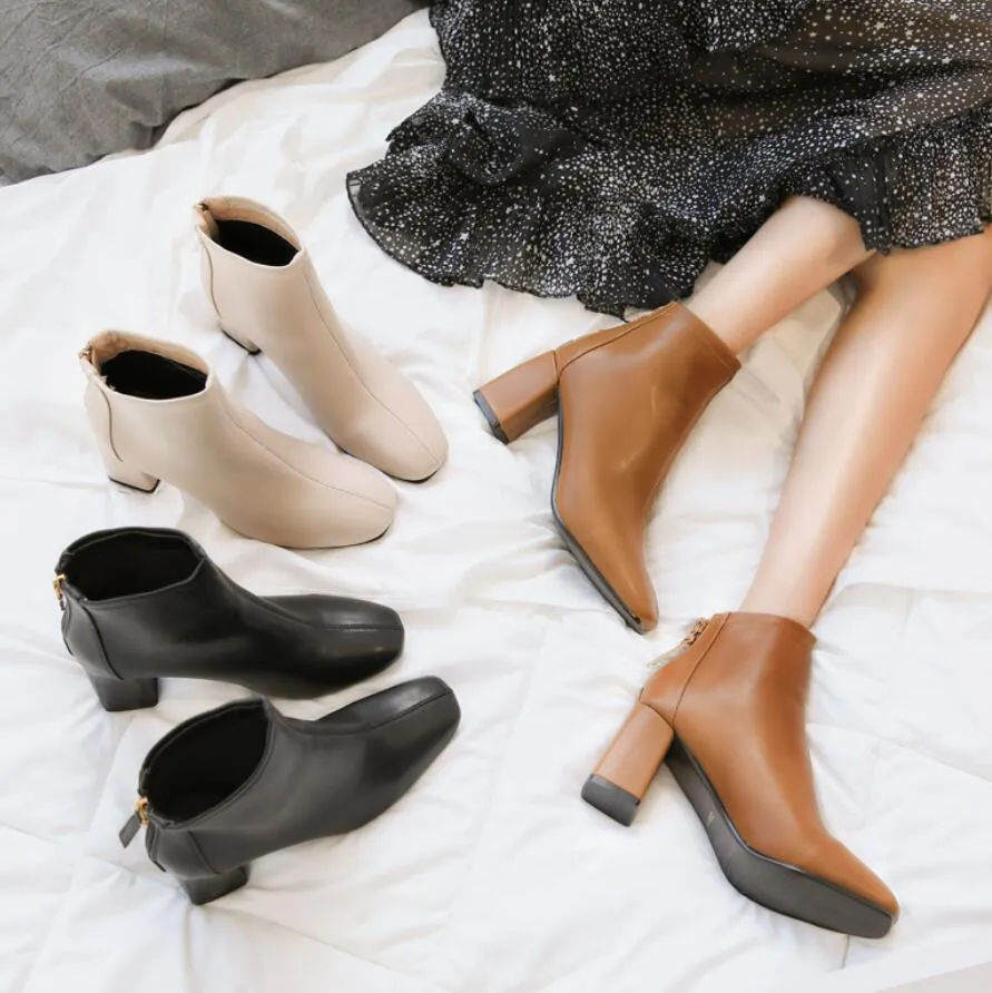 Petite Feet Women's Chunky High Heel Pointed Ankle Boots AS232