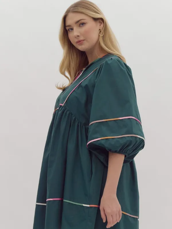 Pine Colorblock Trim Mini Dress